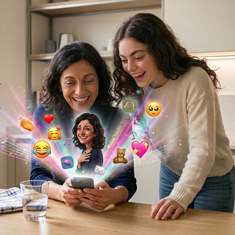 La mamma apre il regalo sul telefono, con la figlia accanto